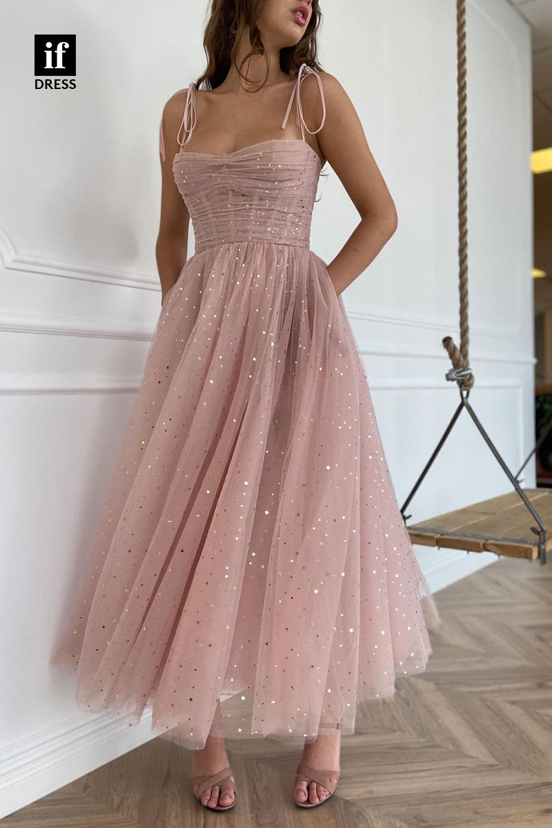 34021 - Elegant A-Line Spaghetti Straps Scoop Tulle Illusion Prom Formal Gown