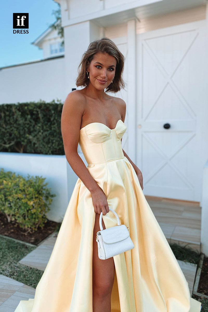 34023 - Classic A-Line Off-Shoulder Sleeveless Satin Prom Evening Formal Gown