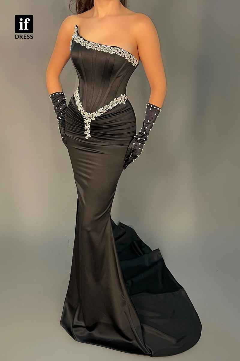 34033 - Strapless Beaded Sleeveless Mermaid Long Prom Formal Evening Dress