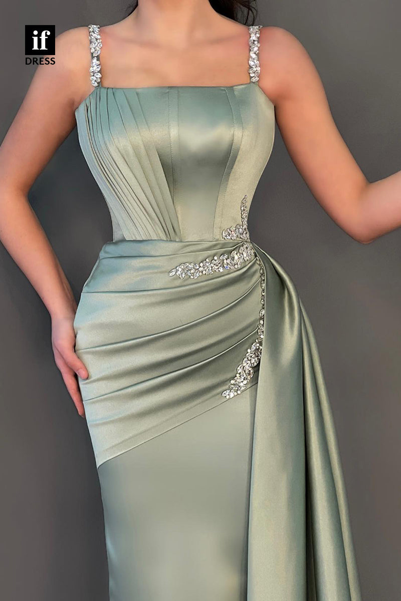 34034 - Elegant Straps Beads Pleats Long Sleeveless Prom Formal Evening Dress