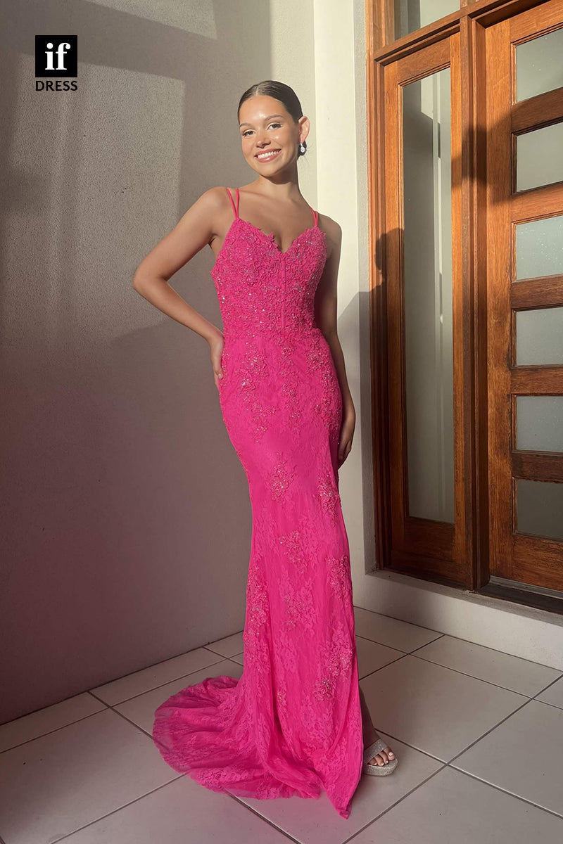 34152 - Sexy Spaghetti Straps V-Neck Side Split Prom Evening Dress