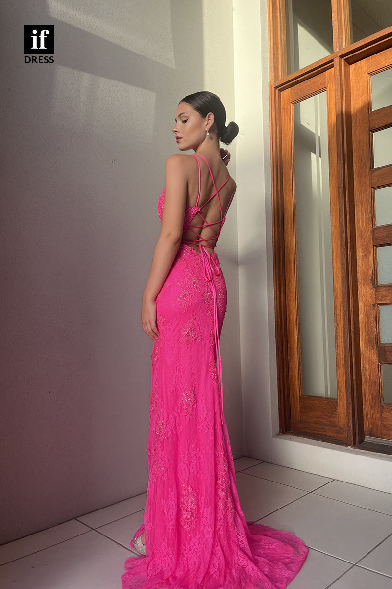 34152 - Sexy Spaghetti Straps V-Neck Side Split Prom Evening Dress