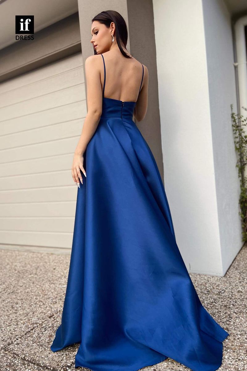 34155 - Classic Spaghetti Straps V-Neck A-Line Prom Formal Dress