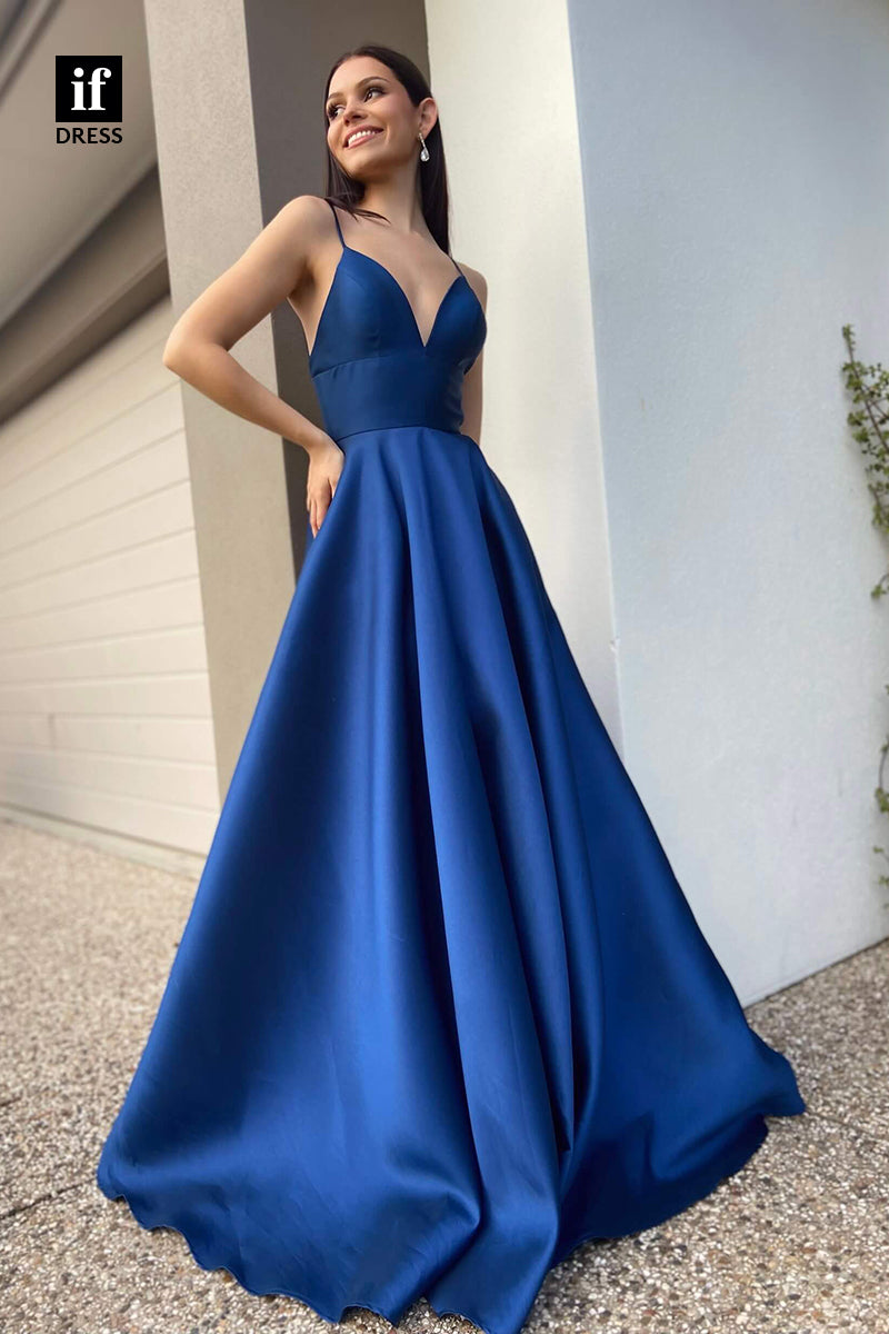 34155 - Classic Spaghetti Straps V-Neck A-Line Prom Formal Dress