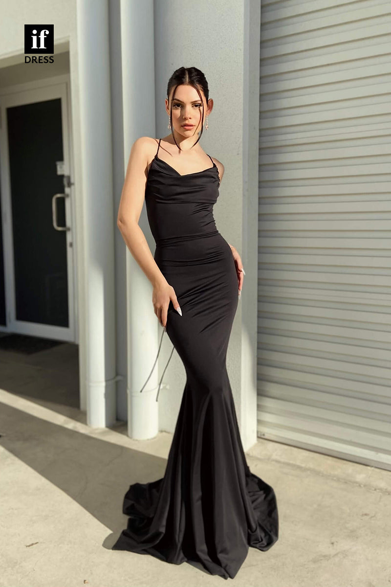 34161 - Sexy Spaghetti Straps Scoop Mermaid Satin Long Prom Formal Dress