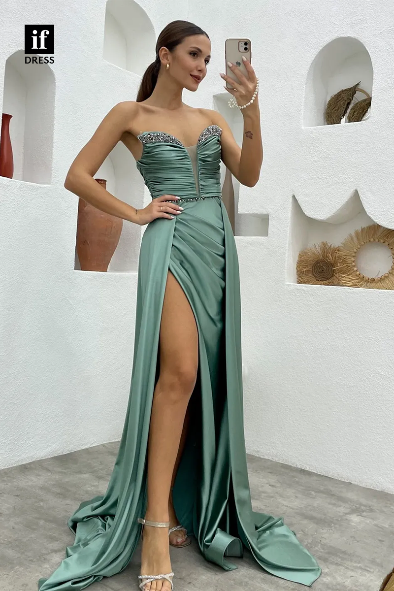 34187 - Off-Shoulder V-Neck Beads Sheath  Prom Evening Formal Dress with Slit