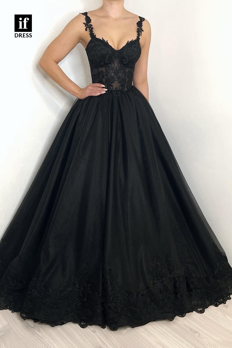 34192 - A-Line Straps Lace Appliques Sleeveless Prom Evening Dress