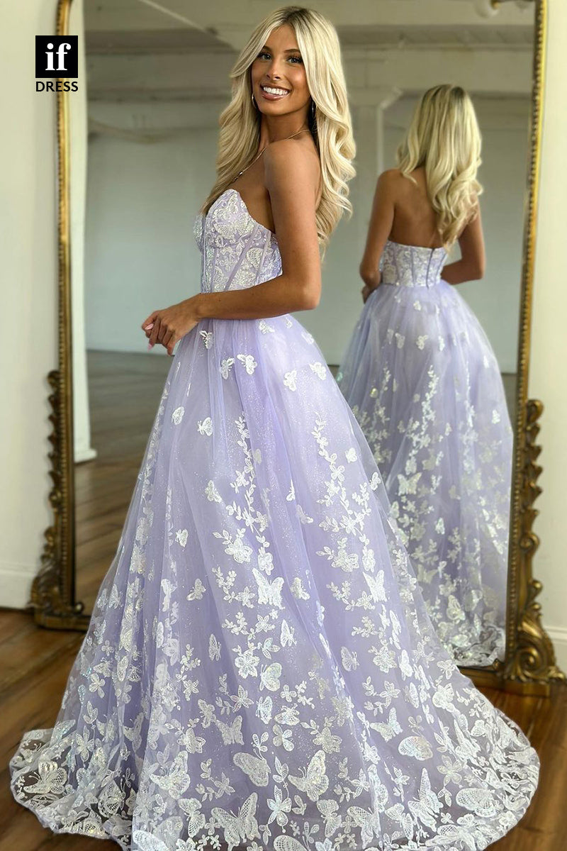 34209 - Romantic Off-Shoulder Sweetheart A-Line Appliques Prom Dress