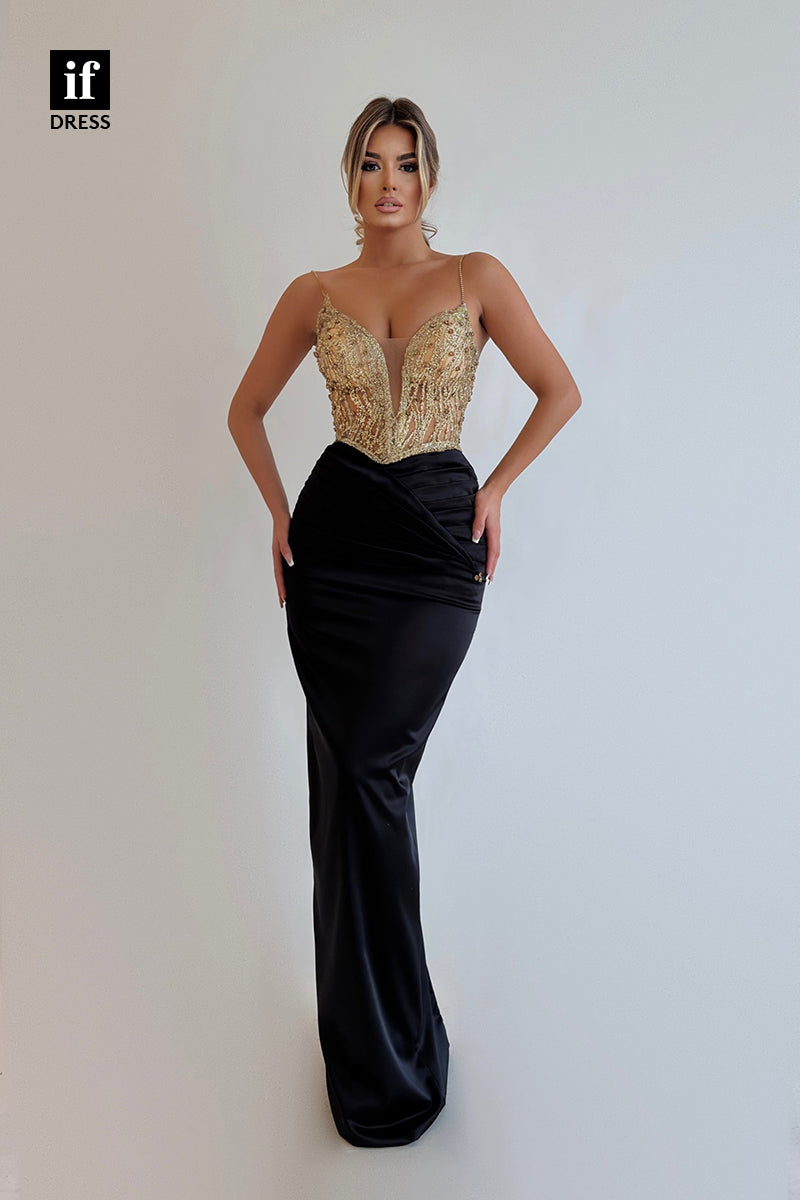 34215 - Generous Spaghetti Straps V-Neck Sheath/Column Prom Formal Dress