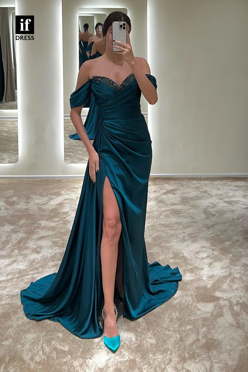 34223 - Amazing Off-Shoulder Beads Sweetheart Side Split Evening Prom Formal Dress