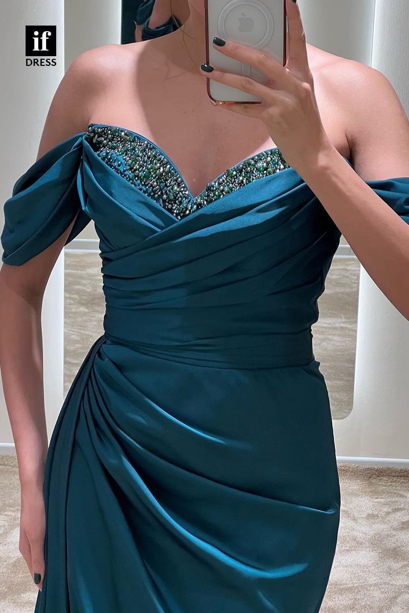 34223 - Amazing Off-Shoulder Beads Sweetheart Side Split Evening Prom Formal Dress