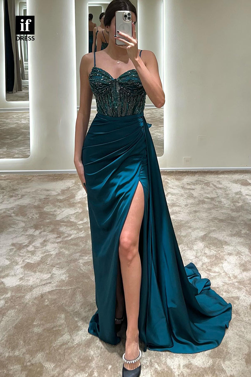 34232 - Charming Spaghetti Straps Sweetheart Beads Long Evening Formal Dress