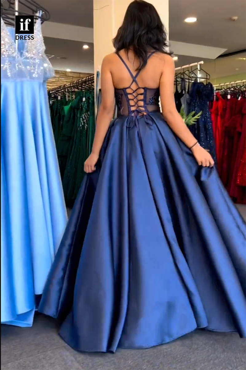 34259 - Adorable A-Line V-Neck Illusion Side Split Prom Formal Evening Dress