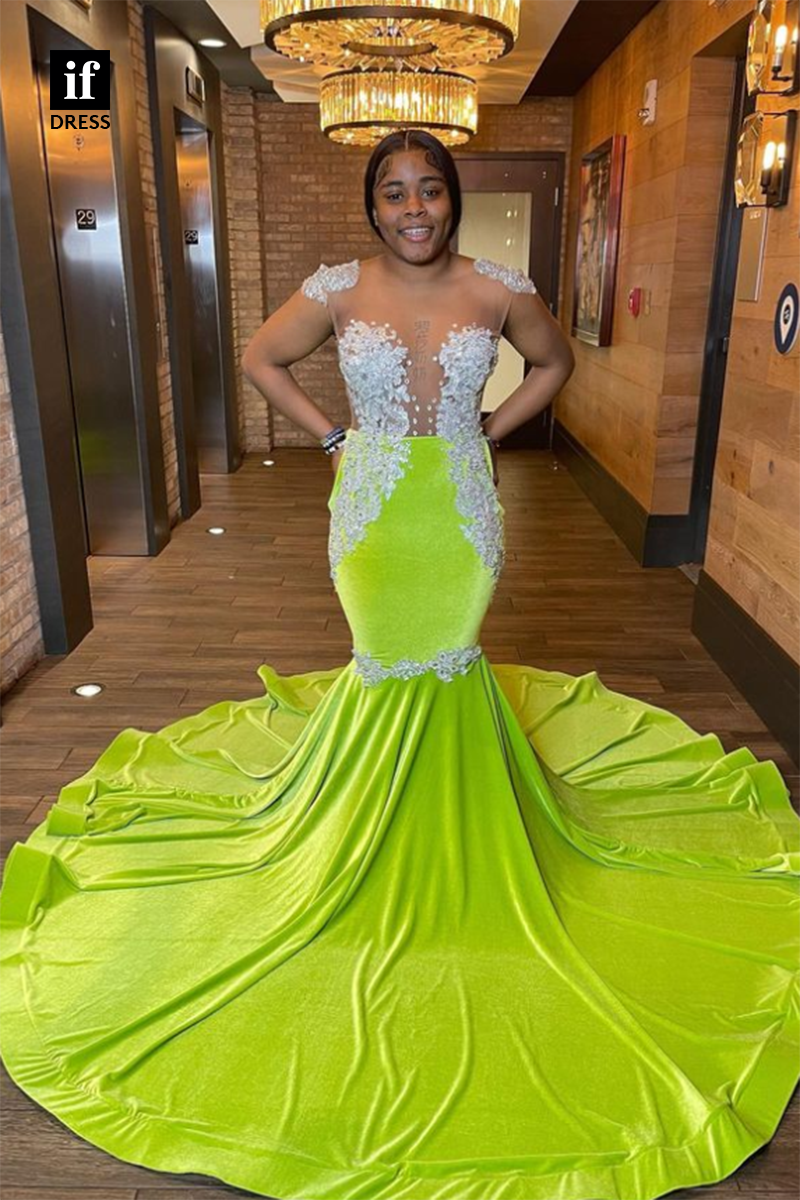 34282 - Adorable Mermaid Illusion Beads Prom Formal Dress For Black Girls