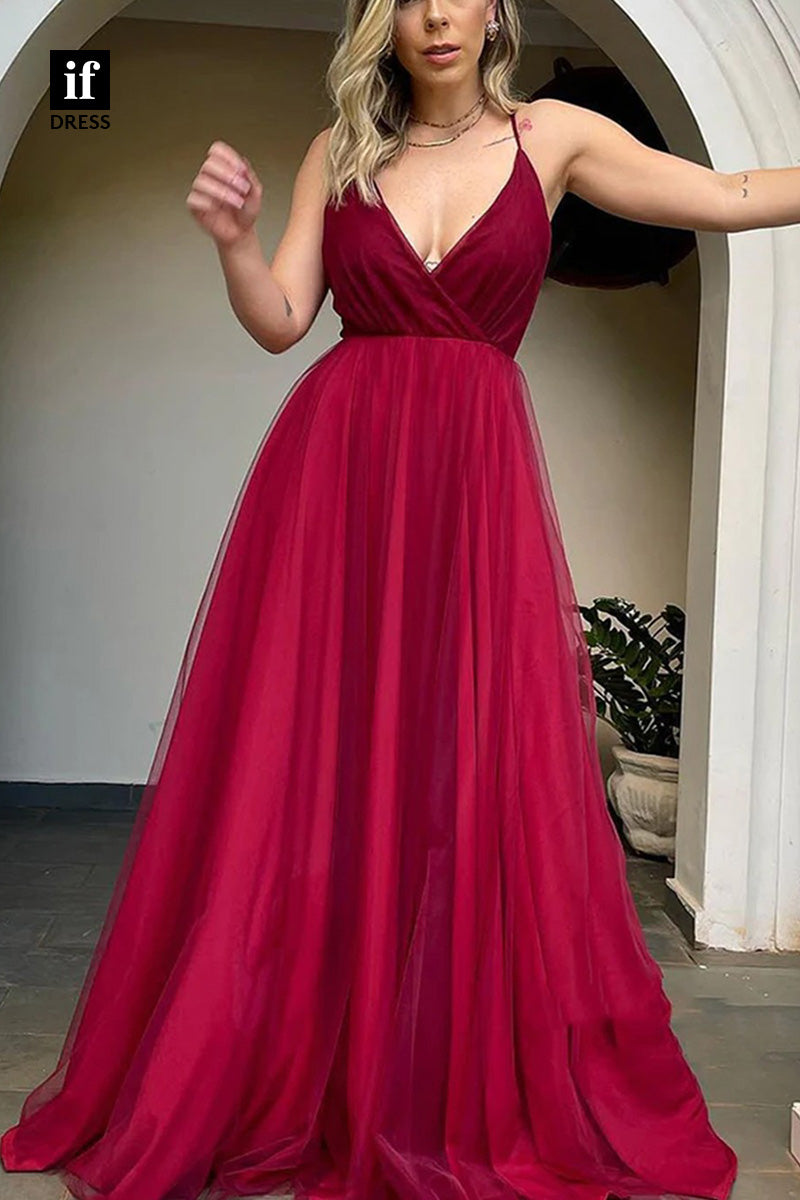 34305 - Wonderful Spaghetti Straps V-Neck Prom Formal Evening Dress