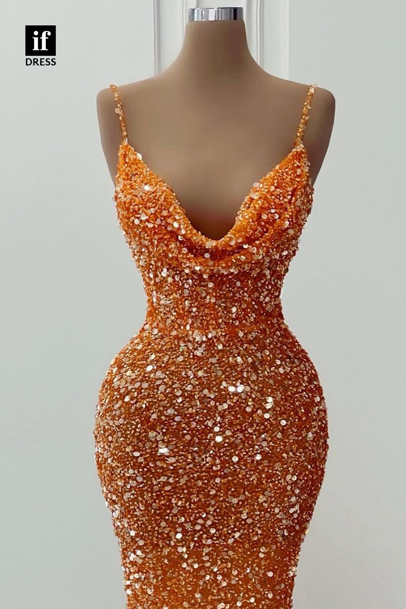 34352 - Sexy Spaghetti Straps Sequined Prom Evening Formal Dress