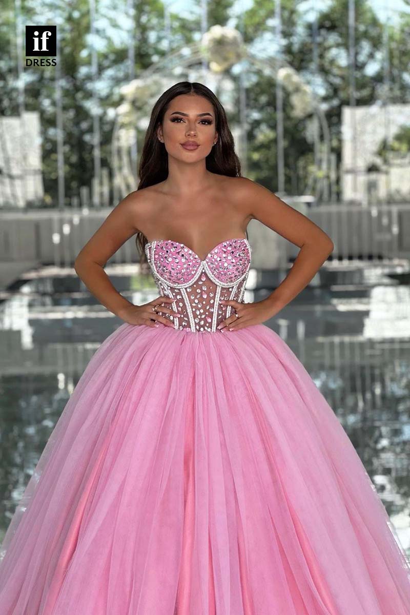 34355 - Attractive A-Line Sweetheart Beades Pleats Tulle Long Prom Evening Formal Dress