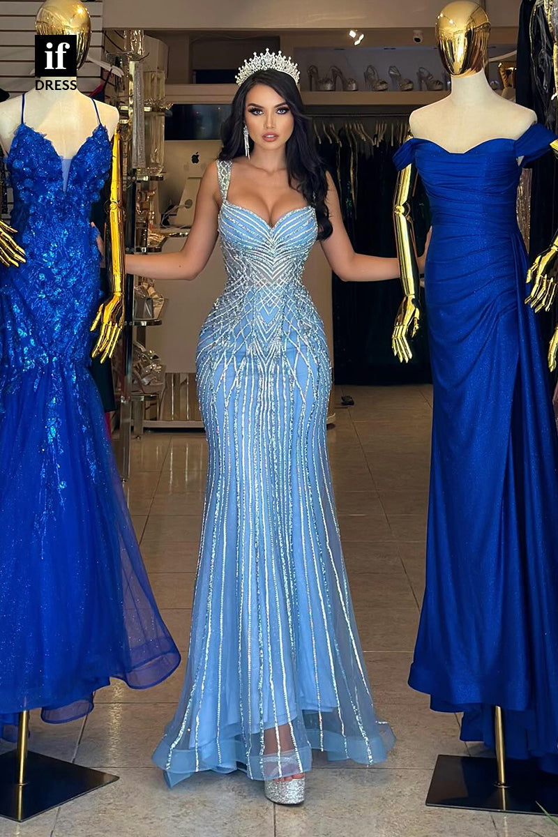 34384 - Stunning Strap Sequins Appliques Sleeveless Prom Evening Formal Dress