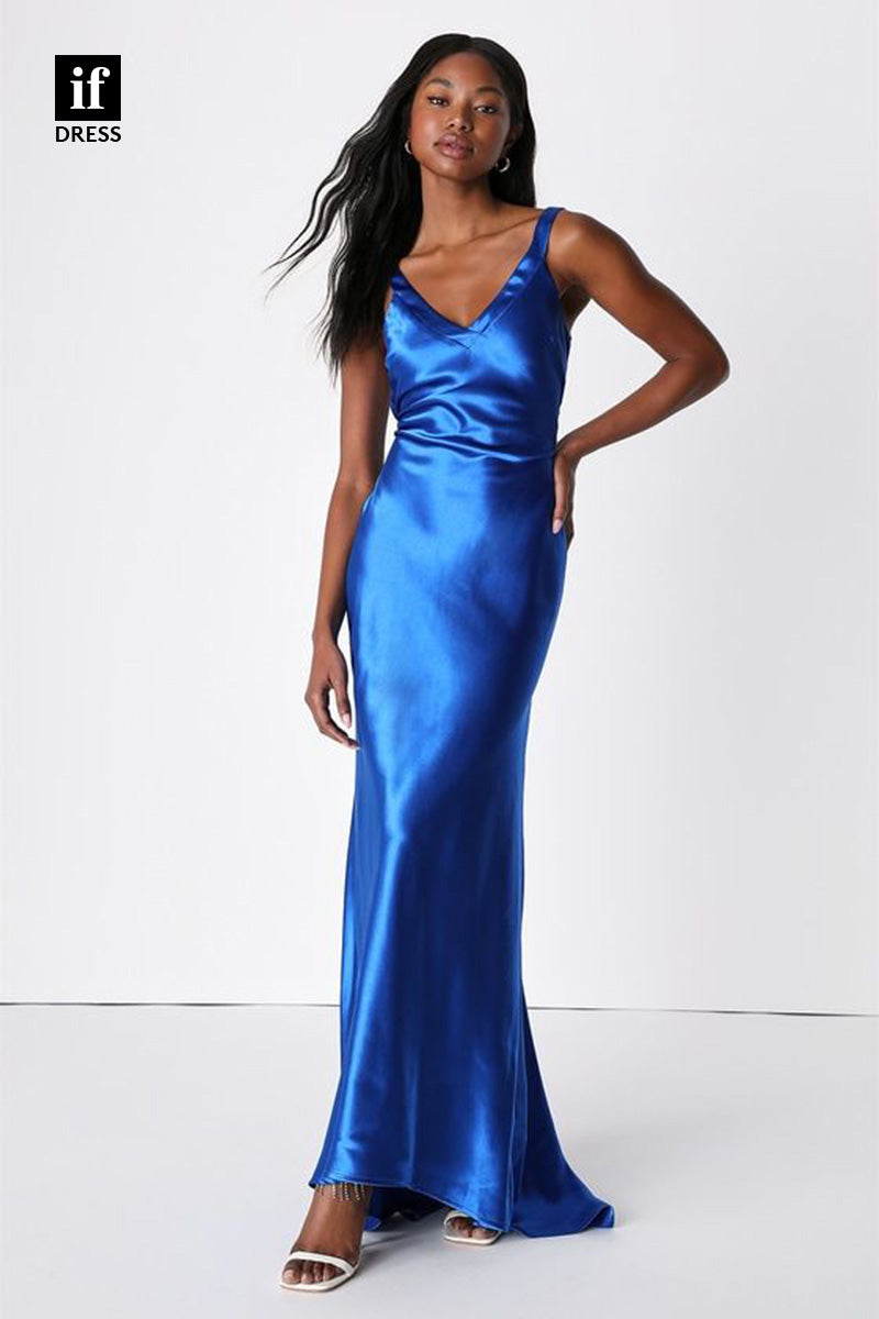 34469 - Simple V-Neck Straps Pleats Sheath Prom Evening Formal Dress