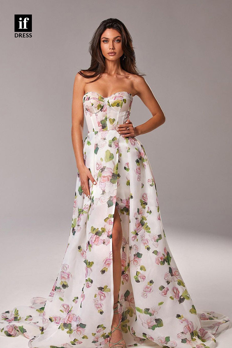 34471 - Adorable Off-Shoulder Sweetheart Slit Floral Prom Holiday Dress