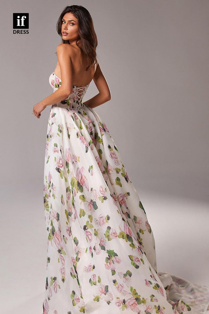 34471 - Adorable Off-Shoulder Sweetheart Slit Floral Prom Holiday Dress