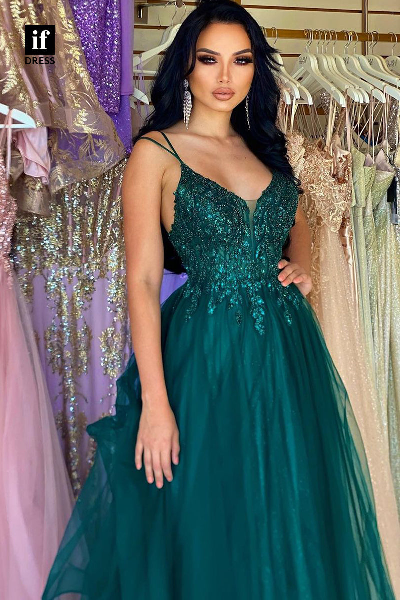 34480 - Charming Spaghetti Straps V-Neck Tulle Prom Evening Formal Dress