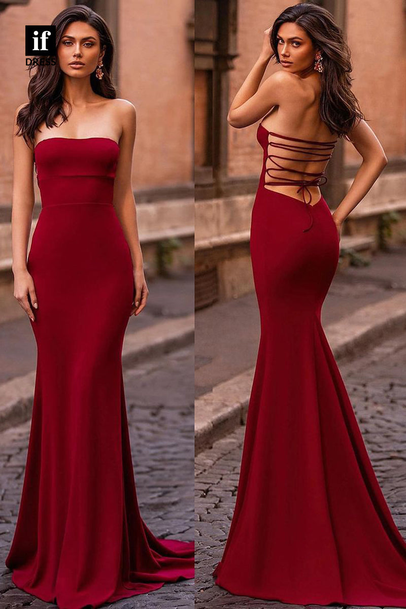 34554 - Sexy Off-Shoulder Sleeveless Meramid Satin Party Evening Dress