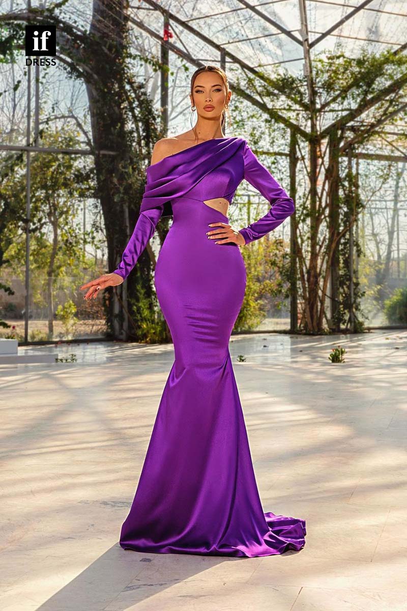 34580 - Generous Long Sleeves Pleats Sheath Prom Evening Formal Dress