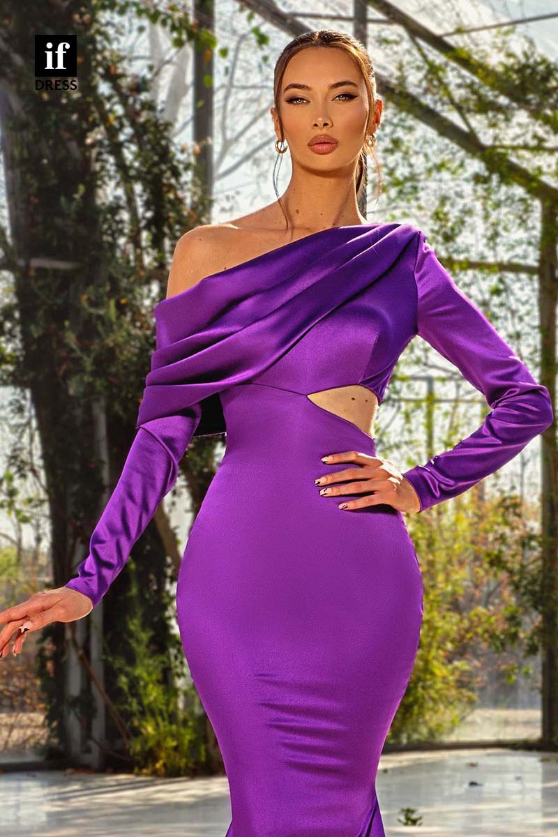 34580 - Generous Long Sleeves Pleats Sheath Prom Evening Formal Dress