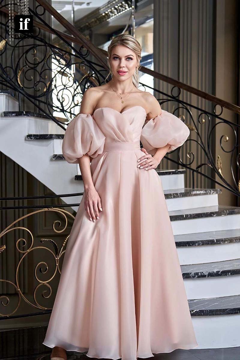 34599 - Off Shoulder A-Line Ruched Tulle Prom Evening Formal Dress