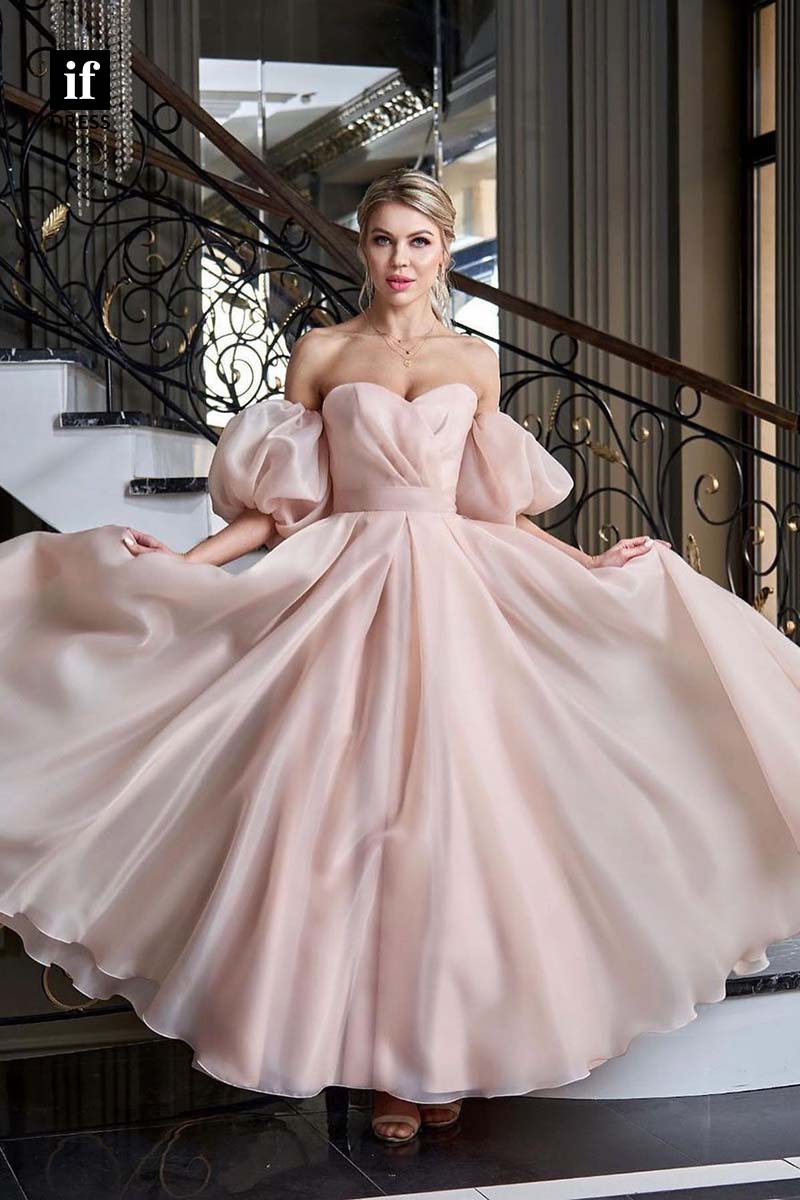 34599 - Off Shoulder A-Line Ruched Tulle Prom Evening Formal Dress