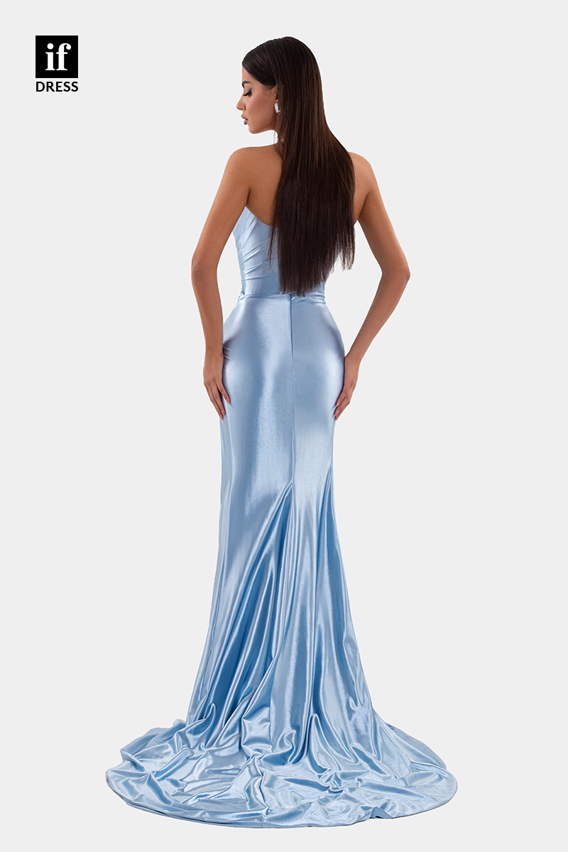 34623 - Unique Off Shoulder Side Slit Pleats Mermaid Prom Evening Formal Dress