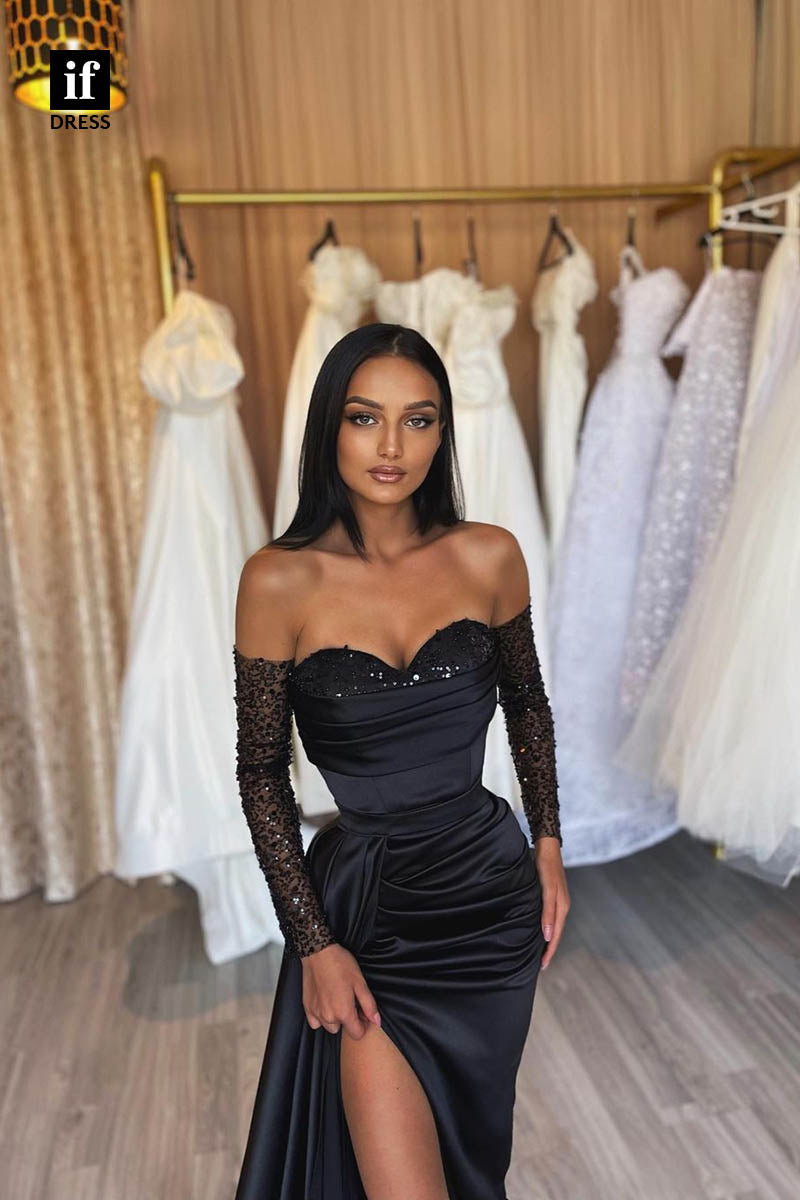 34655 - Off Shoulder Sweetheart Side Slit Long Prom Evening Formal Dress