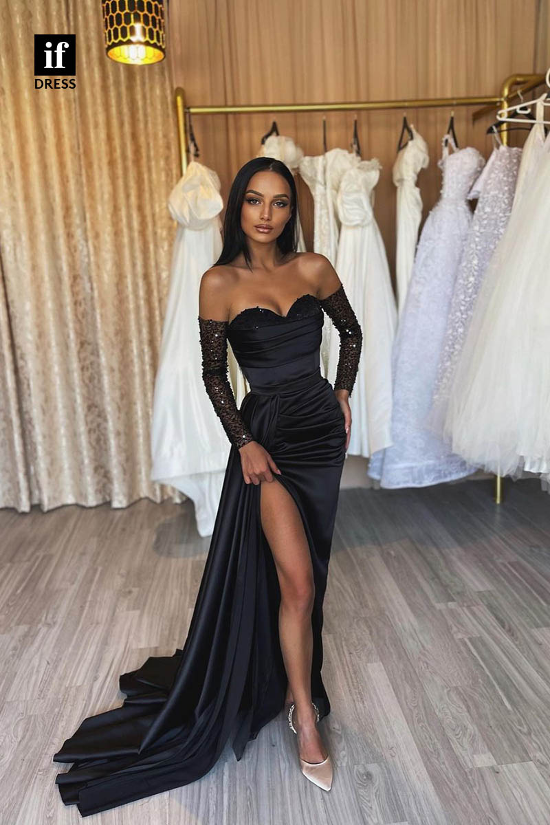 34655 - Off Shoulder Sweetheart Side Slit Long Prom Evening Formal Dress