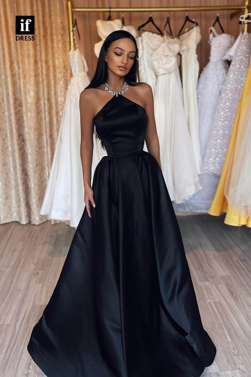 34657 - Classy Halter A-Line Ruched Long Prom Evening Formal Dress