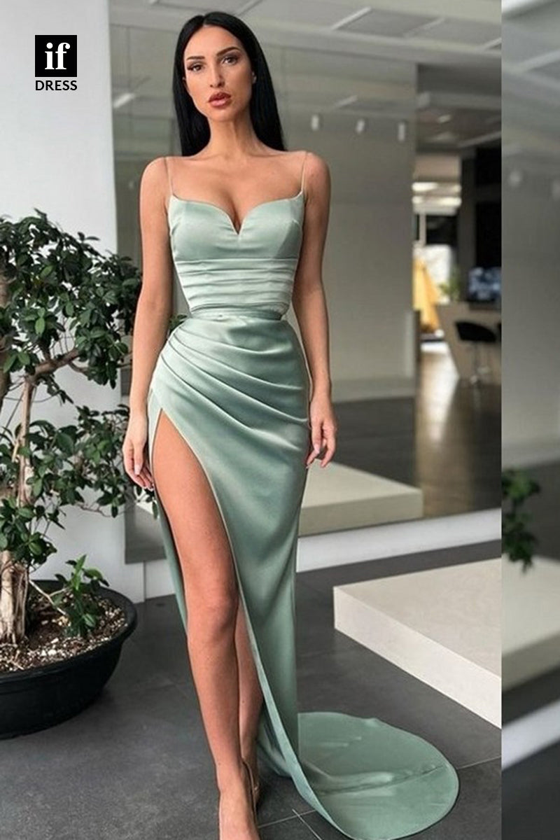 34684 - Chic Spaghetti Strap V-Neck High Neck Prom Evening Formal Dress