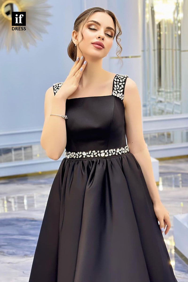 34874 - Elegant Straps A-Line Sleeveless Beads Satin Prom Evening Formal Dress