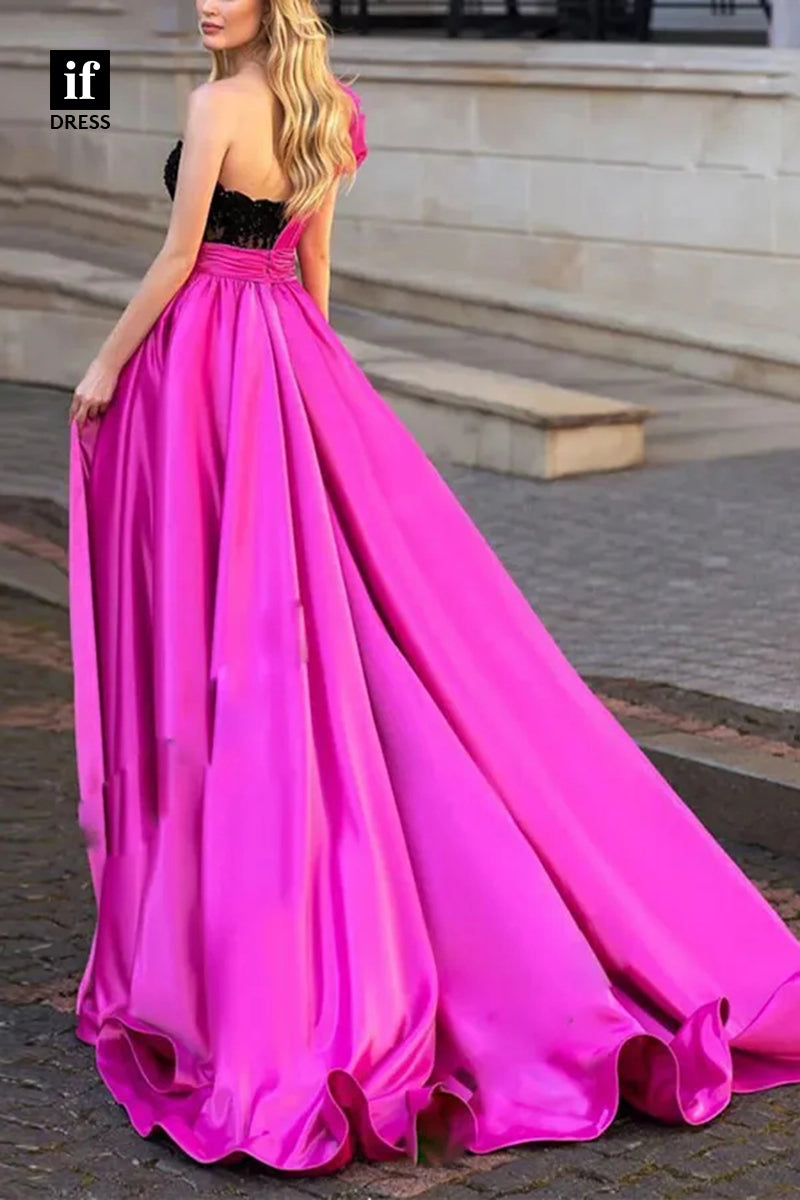 34876 - A-Line Classy One Shoulder Sweetheart Pleats Prom Evening Formal Dress with Split