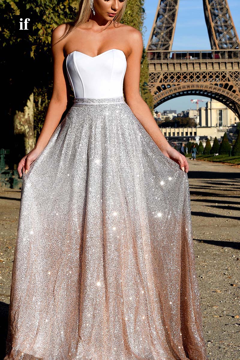 34919 - Chic Strapless Sweetheart Glitter Sleeveless Prom Evening Formal Dress