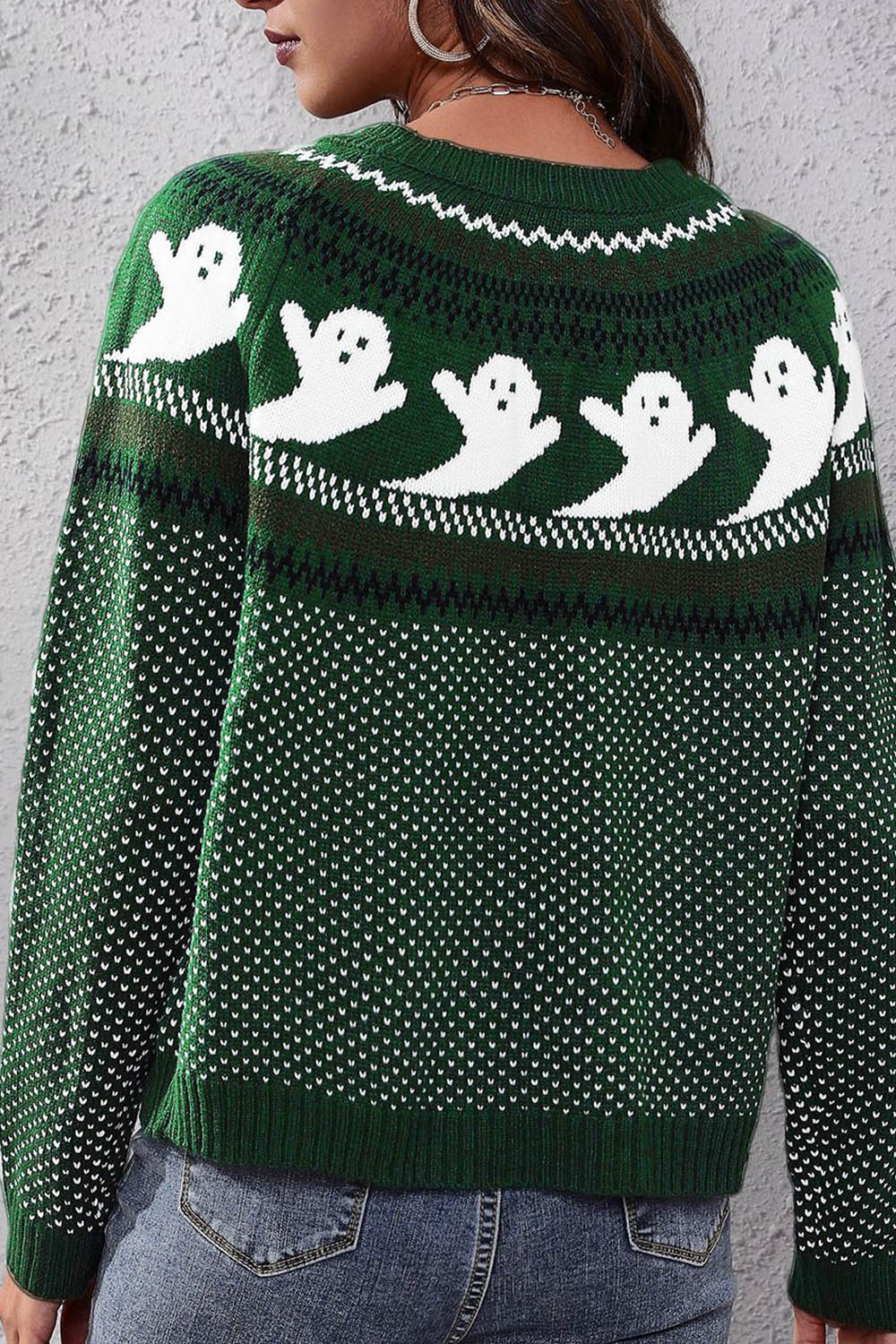 Halloween Ghost Retro Polka Dot Long Sleeve Knitted Sweater