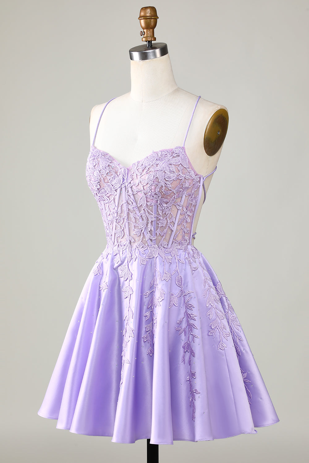 Purple Homecoming Dress Corset A-Line Satin Short Prom Dress with Lace