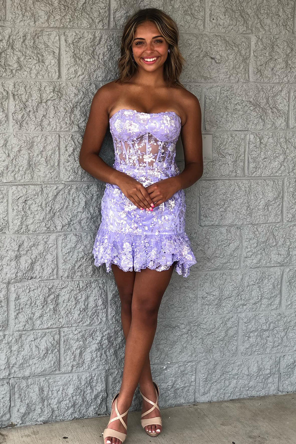 Purple Homecoming Dress Corset Tight Short Lace Prom Dress