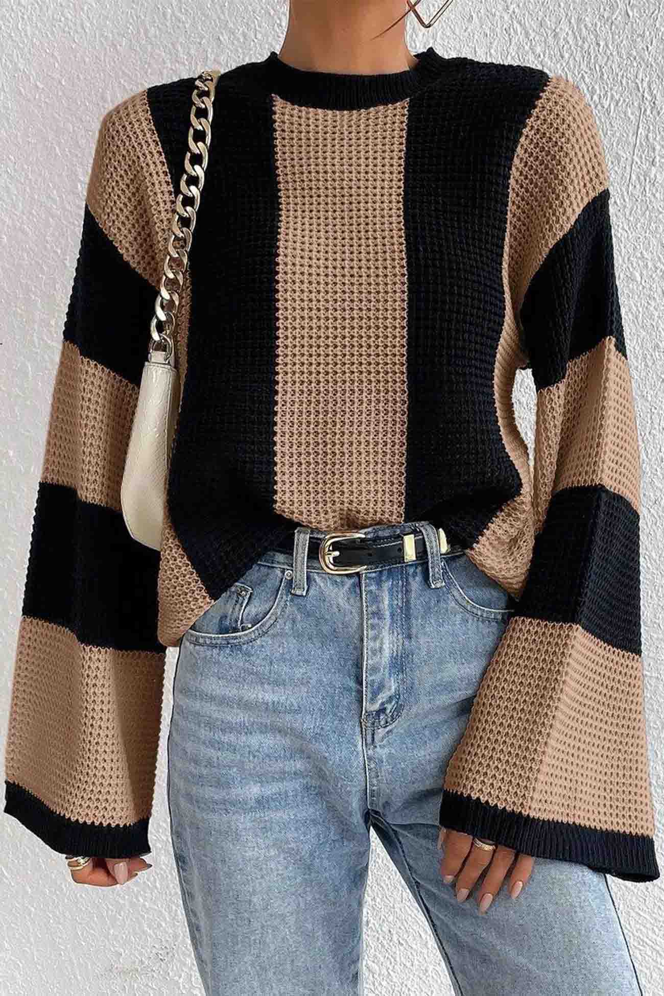 Colorblock Striped Long Sleeve Knitted Sweater