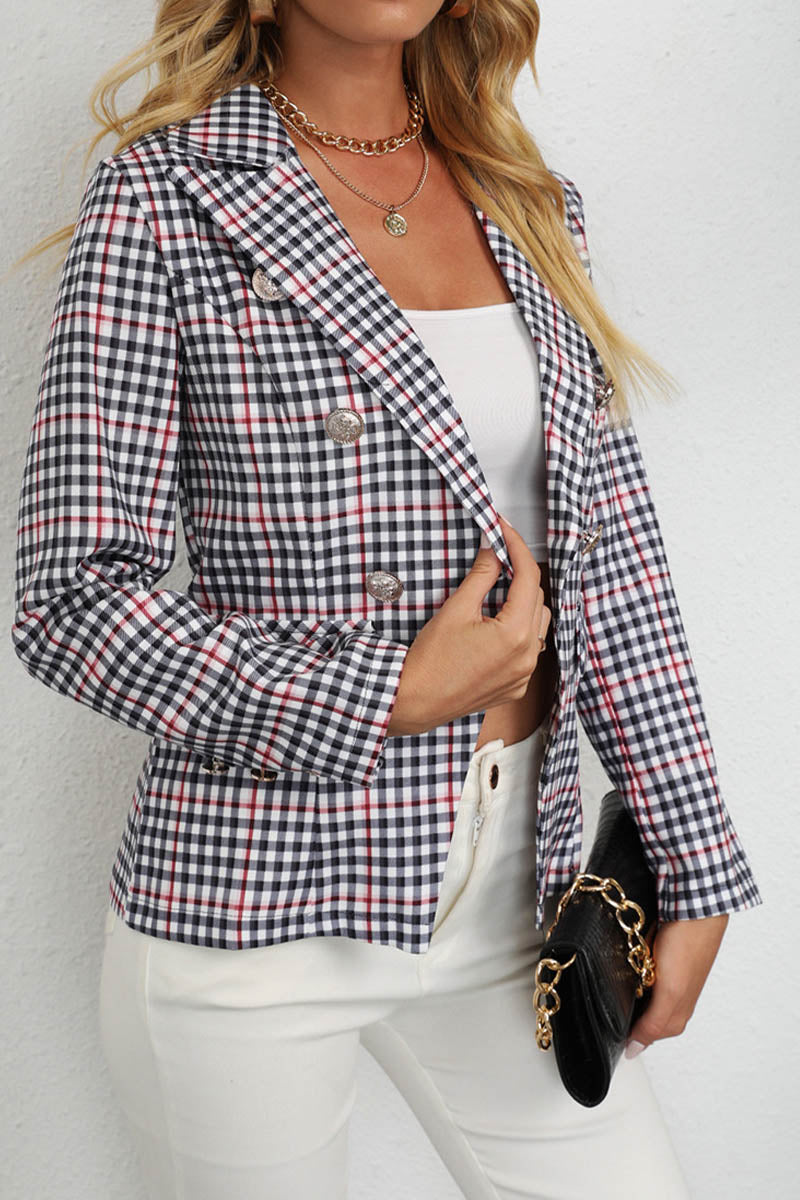 Plaid Lapel Long Sleeve Suit Blazer Jacket