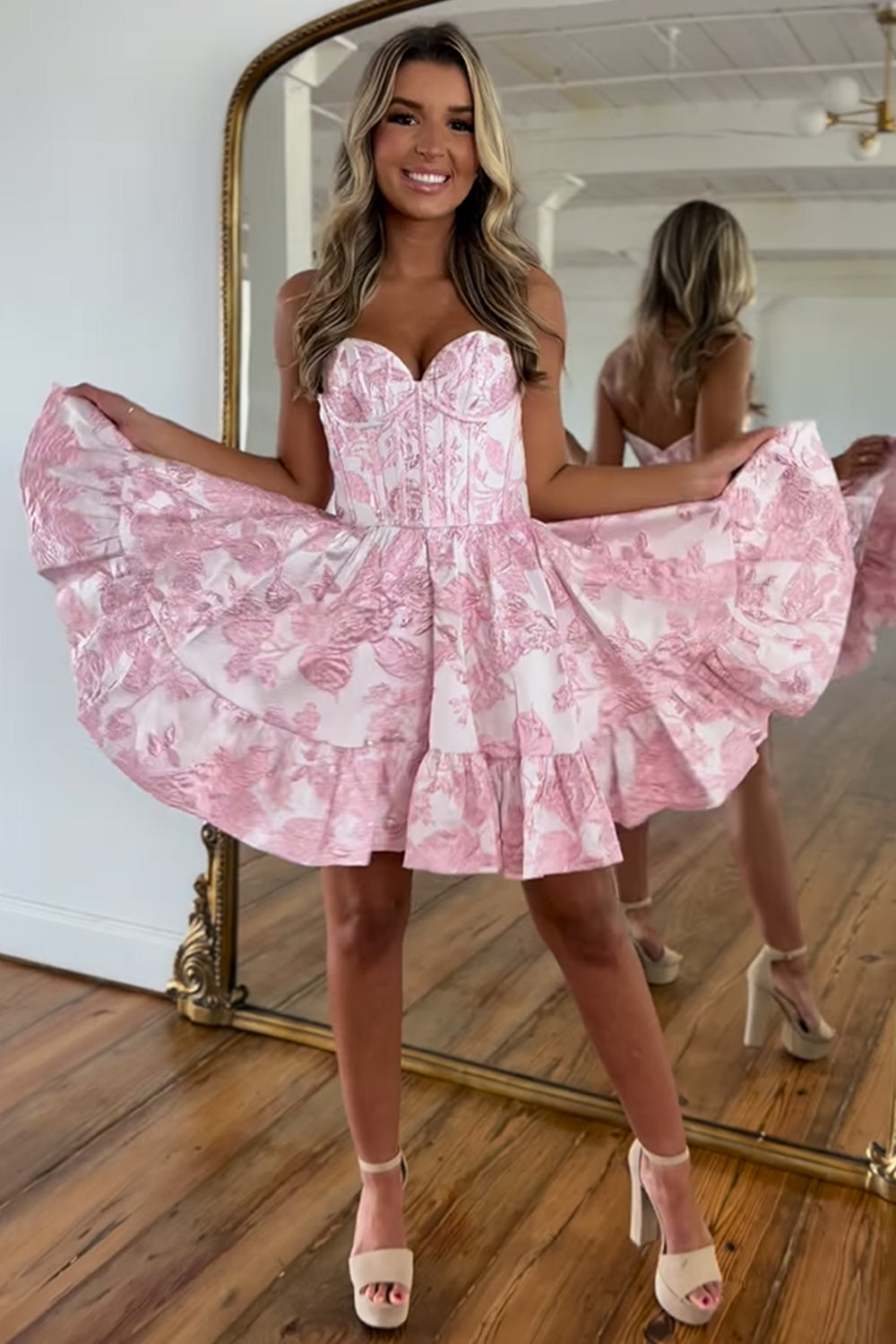 Pink Homecoming Dress Corset Strapless A Line Short Prom Dress