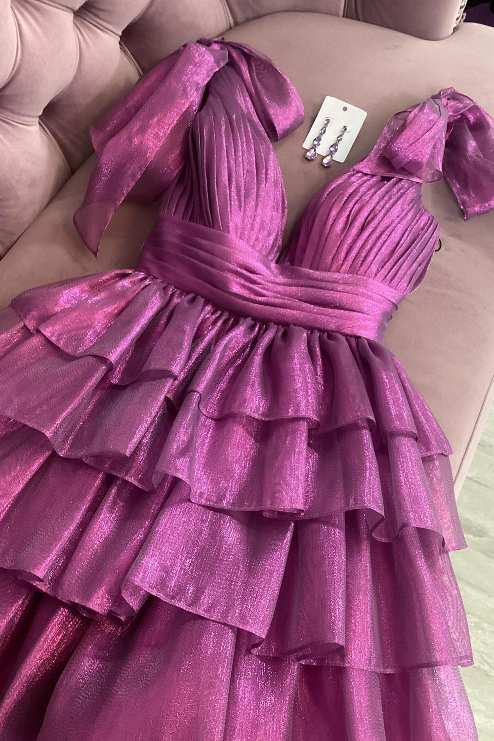 Fuchsia Homecoming Dress A Line V Neck Ruffled Short Prom Dress