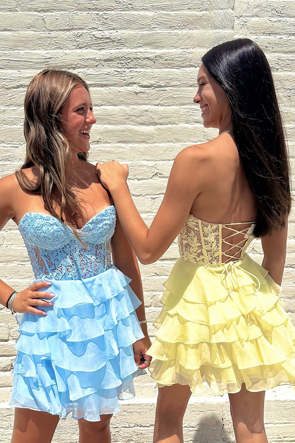 Pink Homecoming Dress Corset Strapless A Line Short Prom Dress with Ruffles