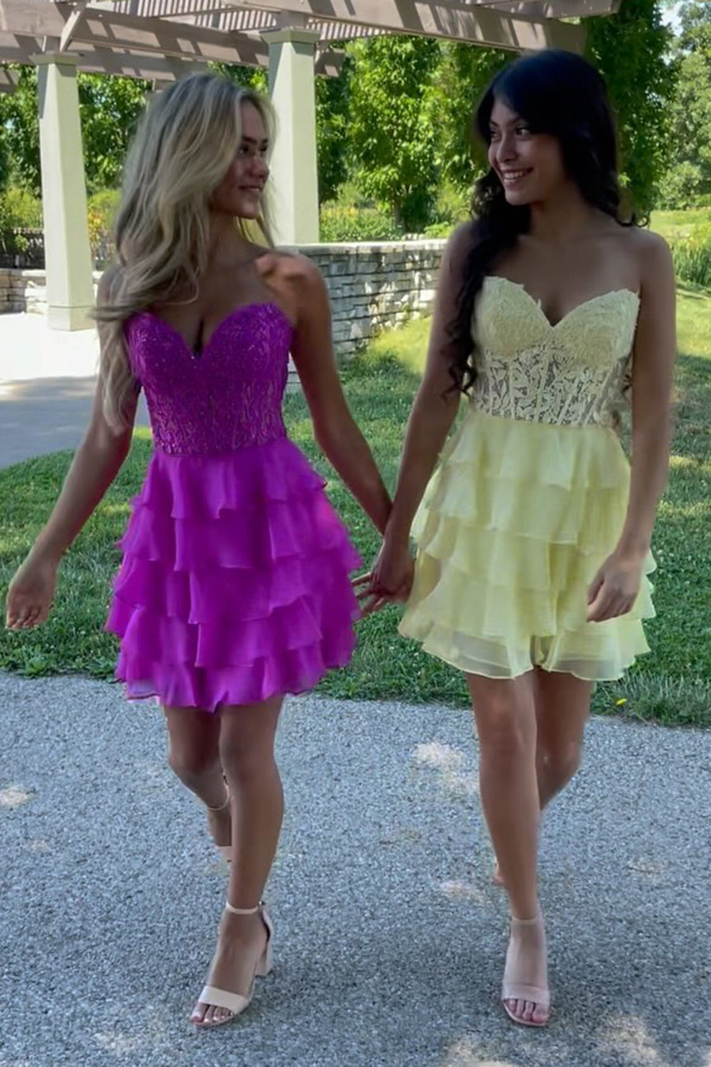 Pink Homecoming Dress Corset Strapless A Line Short Prom Dress with Ruffles