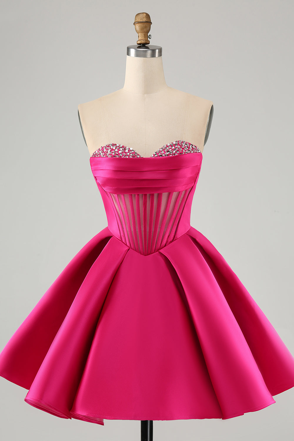 Fuchsia Homecoming Dress Strapless Corset Beaded Tight Short Prom Dress