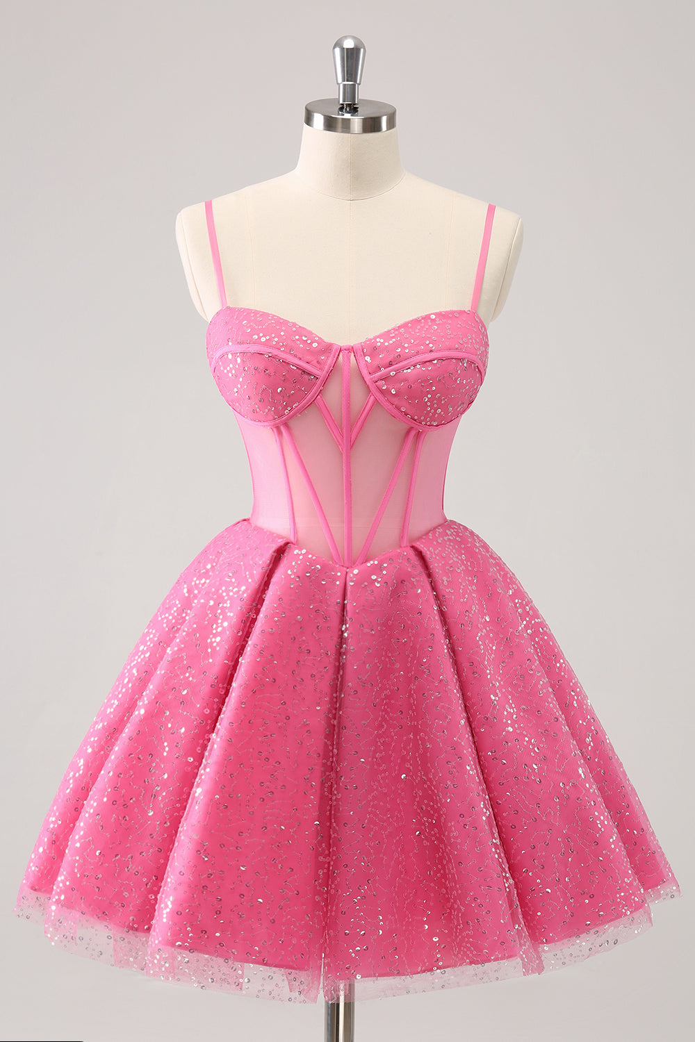 Pink Homecoming Dress A Line Sequin Corset Short Prom Dress